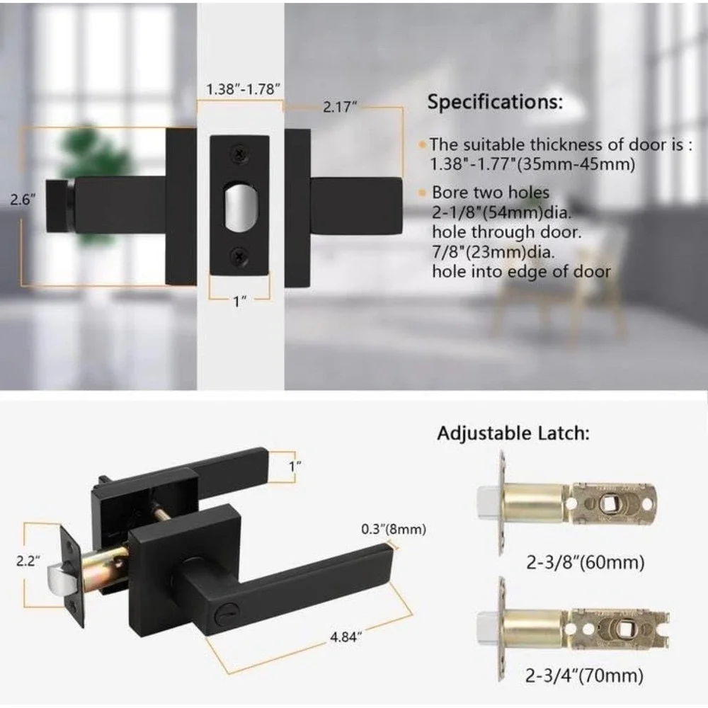 Probrico Interior Privacy Door‎ Lockset for Bedroom/Bathroom, (8 Pack) - Black